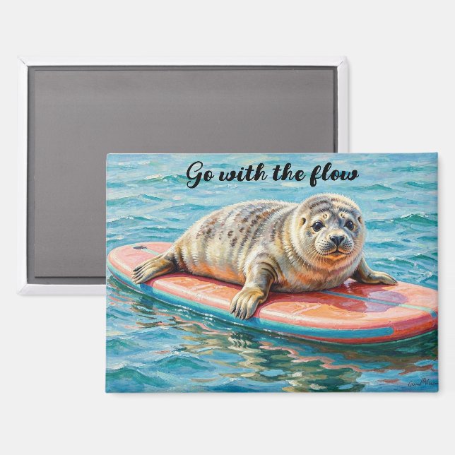 Adorable Surfing Seal  Magnet (Front/Back)