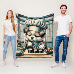 Adorable Sushi Chef Puppy Fleece Blanket