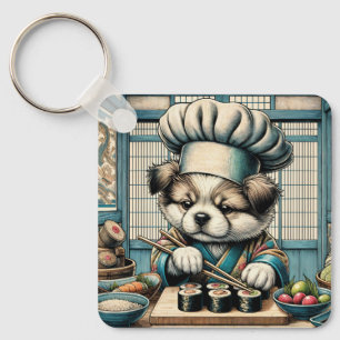 Adorable Sushi Chef Puppy Key Ring