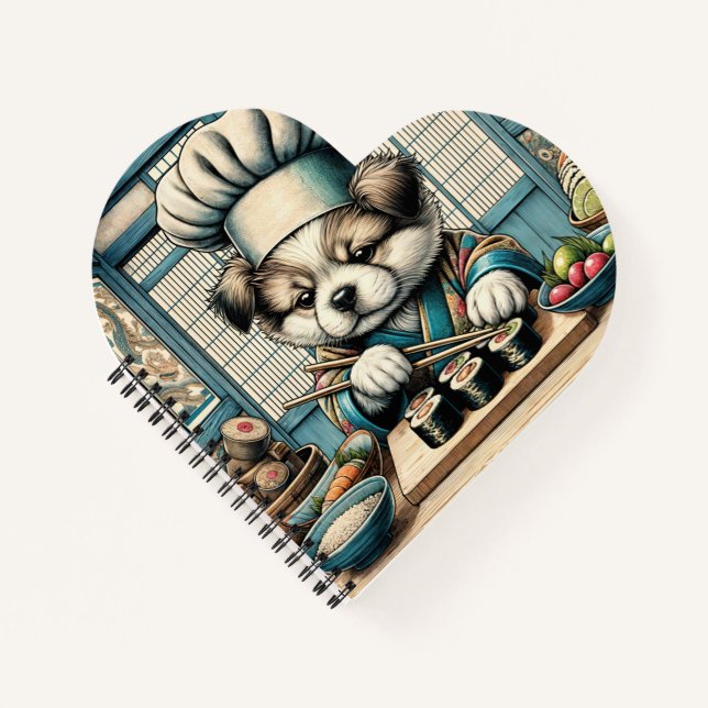 Adorable Sushi Chef Puppy Notebook (Front)
