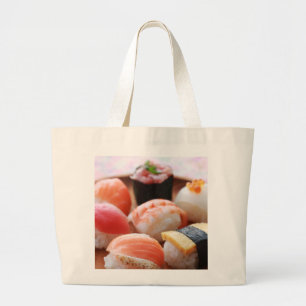 Adorable Sushi Selection on Wooden Plate Tote