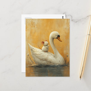 Adorable Swan and Mouse Friends Postcard