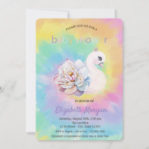 Adorable Swan Flower Tie Dye Baby Shower  Invitation
