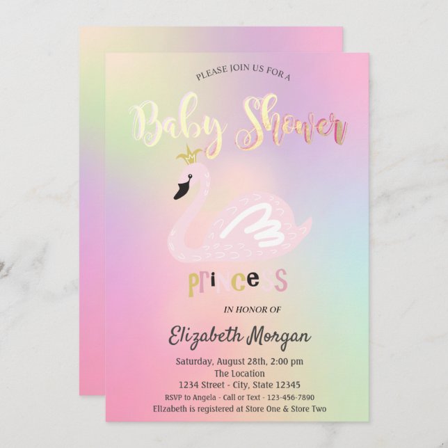 Adorable Swan Holographic Baby Shower Invitation (Front/Back)
