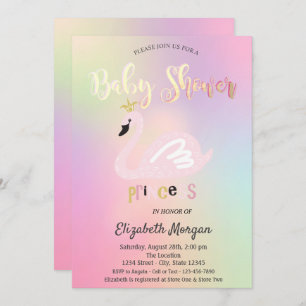 Adorable Swan Holographic Baby Shower Invitation