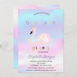Adorable Swan Holographic Baby Shower Invitation