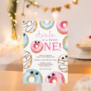Adorable Sweet One cute doughnuts 1st birthday  Invitation