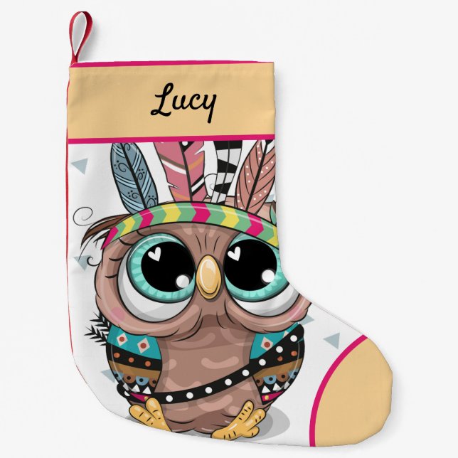 adorable sweet owl with Feathers Small Christmas Stocking (Front)