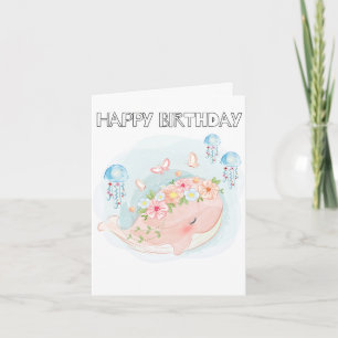 Adorable Swimming Whale Happy Birthday Card