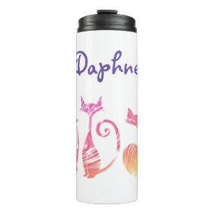 Adorable Swirly Silhouette Cats Thermal Tumbler