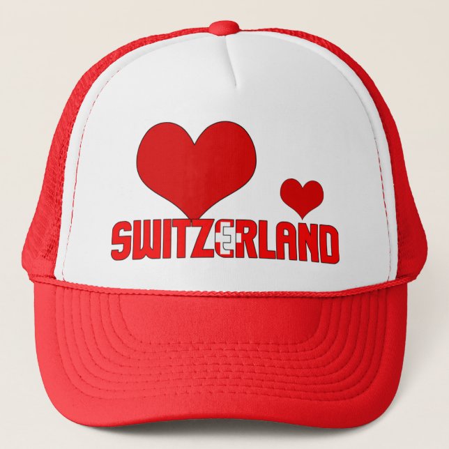 Adorable Switzerland Flag Hearts Patriotic Trucker Hat (Front)