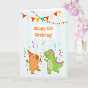 Adorable T-Rex Capybara 5th Happy Birthday Card