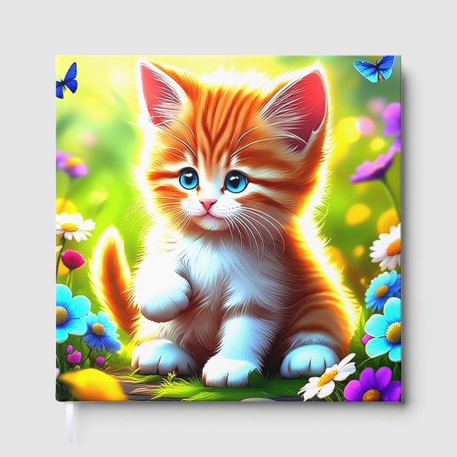 Adorable Tabby Kitten in a Floral Wonderland Art P Guest Book (Front)