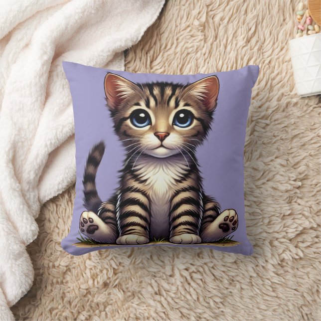 Adorable Tabby Kitten With Blue Eyes Cushion (Blanket)