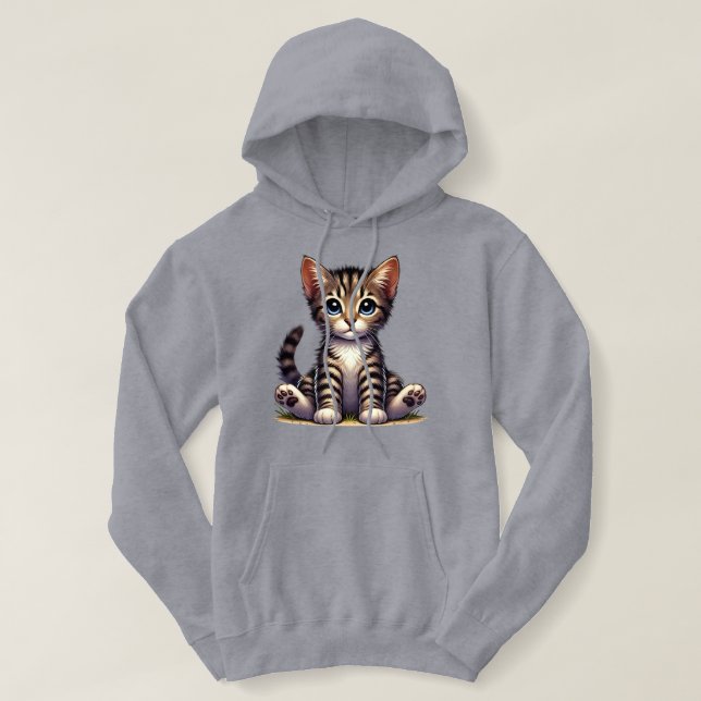 Adorable Tabby Kitten With Blue Eyes  Hoodie (Design Front)