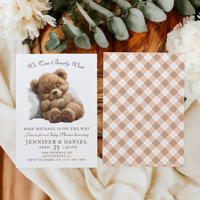 Adorable Tan Classic Bear Cub Baby Shower Invitation (Creator Uploaded)