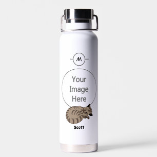 Adorable Tan Tabby Kitten Sleep Name Tag Water Bottle