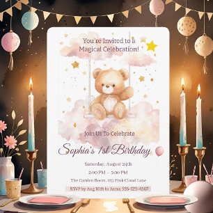 Adorable Teddy Bear 1st Birthday – Custom  Invitation