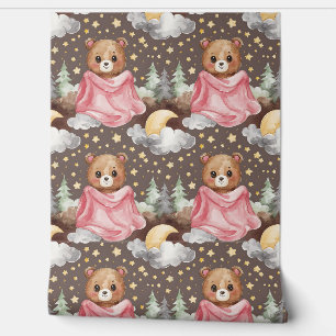 Adorable Teddy Bear and Clouds Nursery Wallpaper
