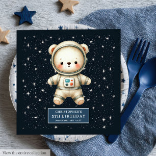 Adorable Teddy Bear Astronaut Personalised Party Napkin