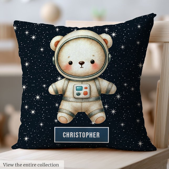 Adorable Teddy Bear Astronaut Pillow for Baby Boy (Baby Boy Decorative Pillow Astronaut Teddy Bear Art)