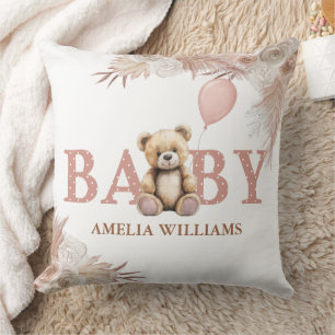 Adorable Teddy Bear Baby Girl Nursery Pink Boho Cushion