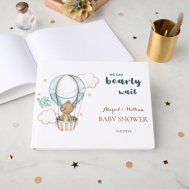 Adorable Teddy Bear Baby Shower Foll Guest Book (Front Open)