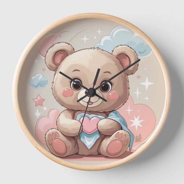 Adorable Teddy Bear Baby – Soft Pastel Design Clock (Front)