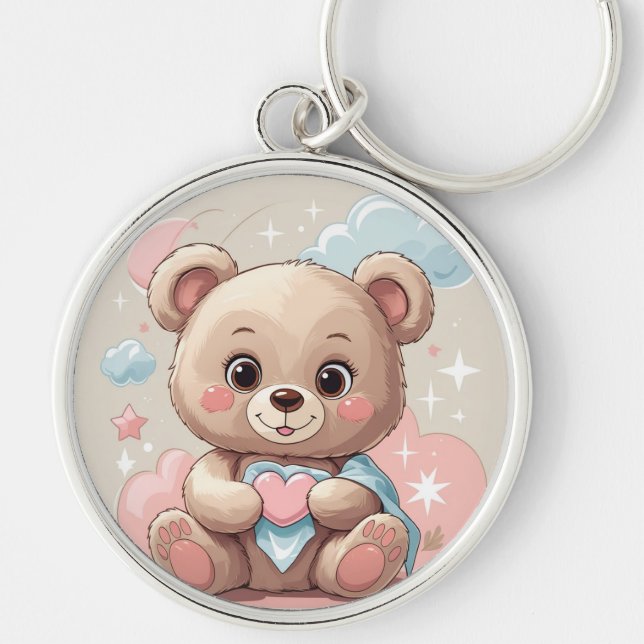 Adorable Teddy Bear Baby – Soft Pastel Design Key Ring (Front)