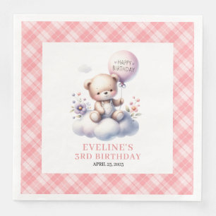 Adorable teddy bear balloon floral girl party napkin