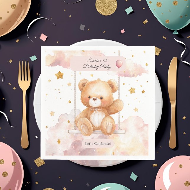 Adorable Teddy Bear Birthday – Custom Coaster Napkin (Creator Uploaded)