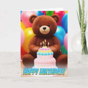 Adorable Teddy Bear Cake Birthday Bash Card