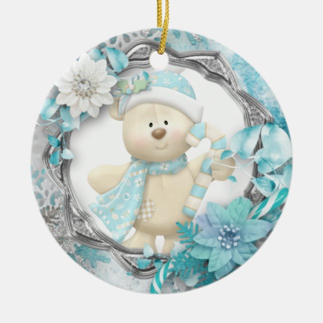 Adorable Teddy Bear Ceramic Ornament (Front)