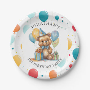 Adorable Teddy Bear First Birthday Paper Plate