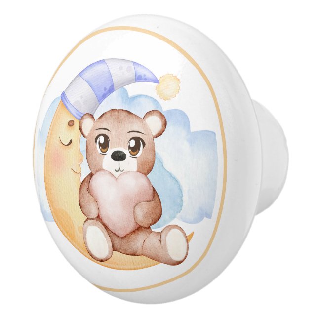Adorable Teddy Bear & Half Moon Ceramic Knob (Right)