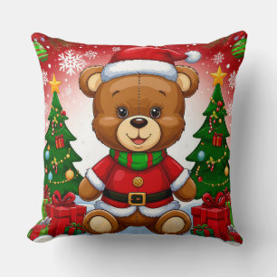 Adorable Teddy Bear in Santa Suit Cushion