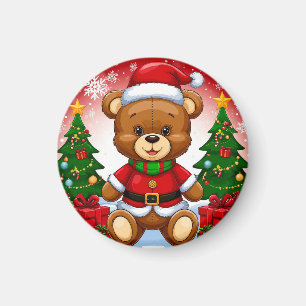 Adorable Teddy Bear in Santa Suit Magnet