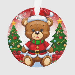 Adorable Teddy Bear in Santa Suit Ornament