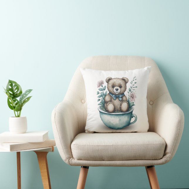 Adorable Teddy Bear in Teacup with Flowers Cushion (Chair)