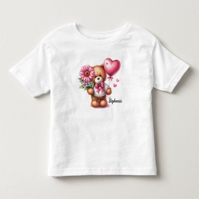 Adorable Teddy Bear Personalised Valentines Day  Toddler T-Shirt (Front)