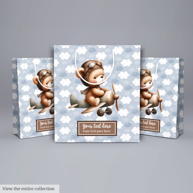 Adorable teddy bear pilot boy shower gift bag (Personalized Teddy Bear Pilot Baby Shower Gift Bag)