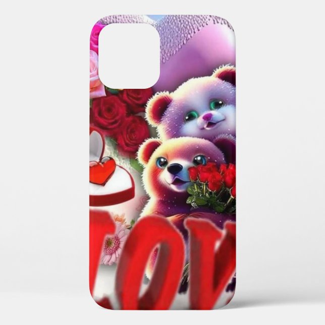 Adorable Teddy Bear Roses Love iPhone 12 Pro Case (Back)