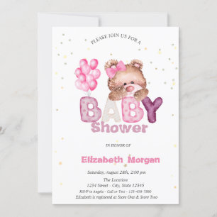 Adorable Teddy Bear Stars Balloons Baby Shower  Invitation