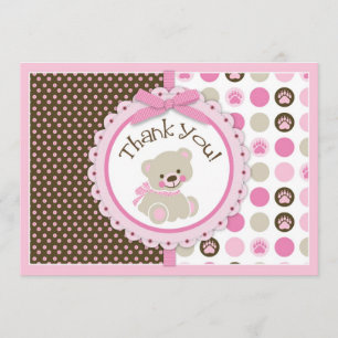 Adorable Teddy Bear Thank You Card Pink