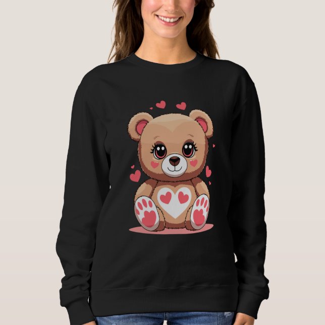 Adorable Teddy Bear with Hearts Romantic Valentine Sweatshirt (Front)