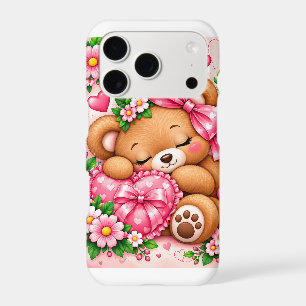 Adorable Teddy Bear with Pink Bow & Hearts Cute