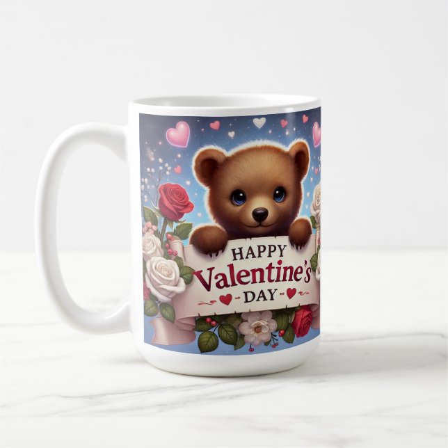 Adorable Teddy Bear with Roses Coffee Mug (Left)
