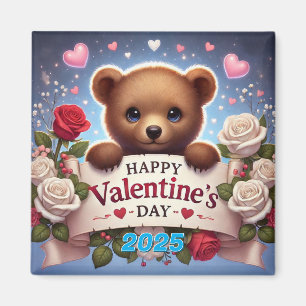 Adorable Teddy Bear with Roses Magnet