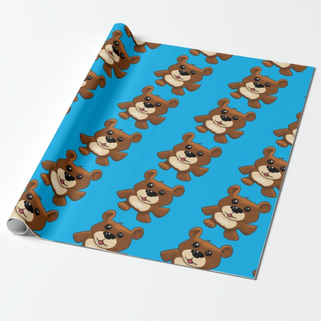 Adorable Teddy Bear Wrapping Paper (Unrolled)