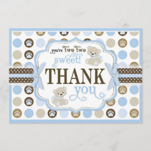 Adorable Teddy Bears Thank You Card Blue